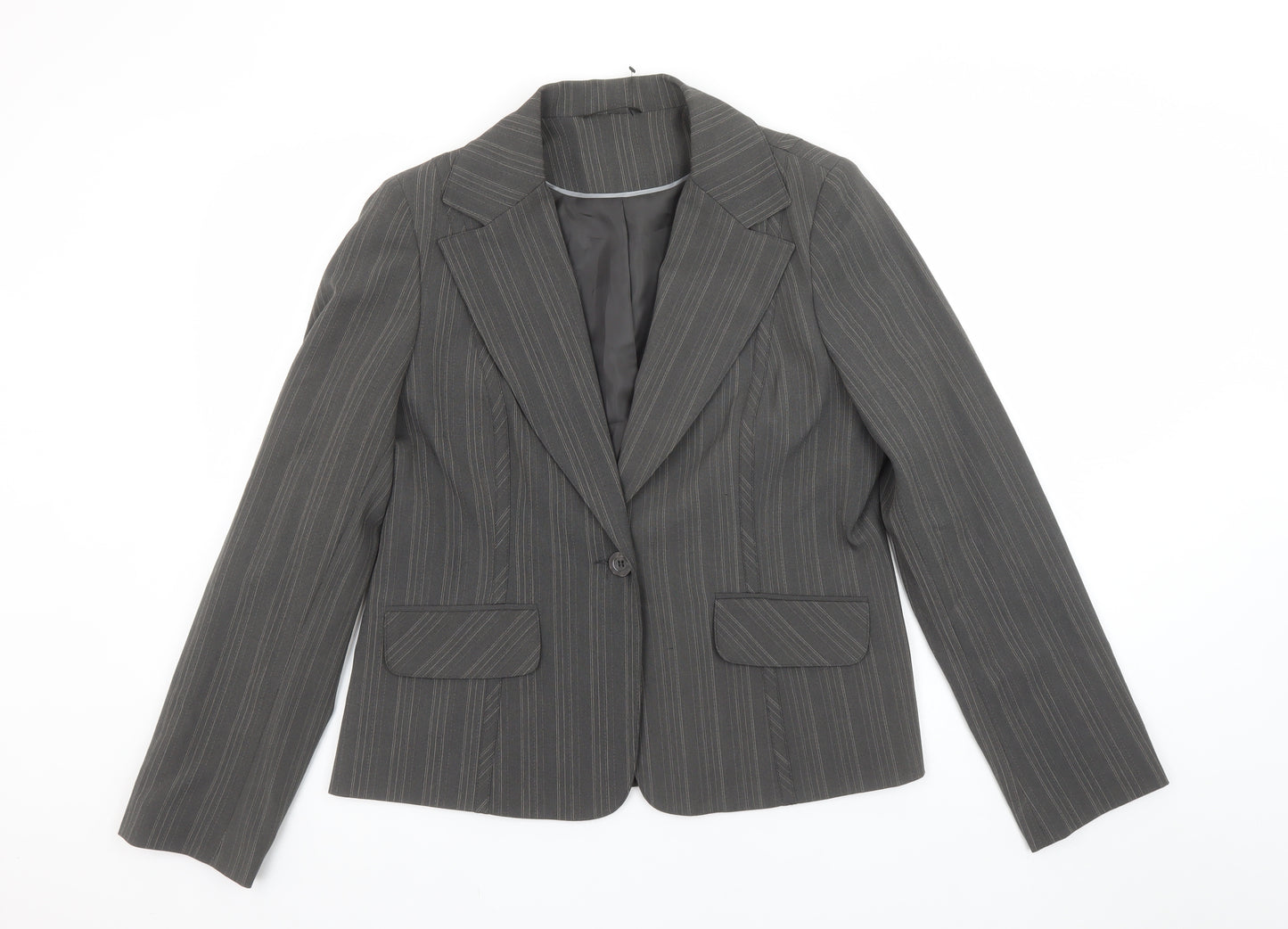 Evie Women’s Grey Pinstripe Blazer Size 16 Tailored Single-Breasted Jacket