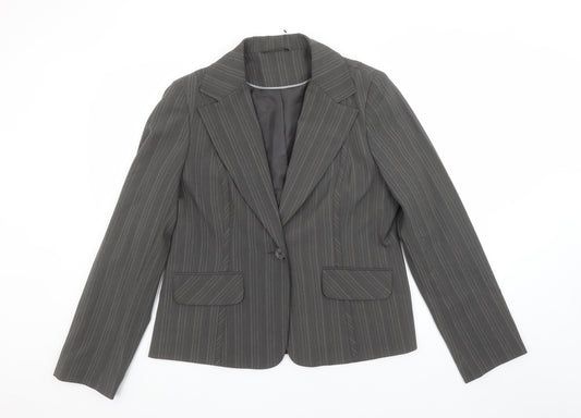 Evie Women’s Grey Pinstripe Blazer Size 16 Tailored Single-Breasted Jacket