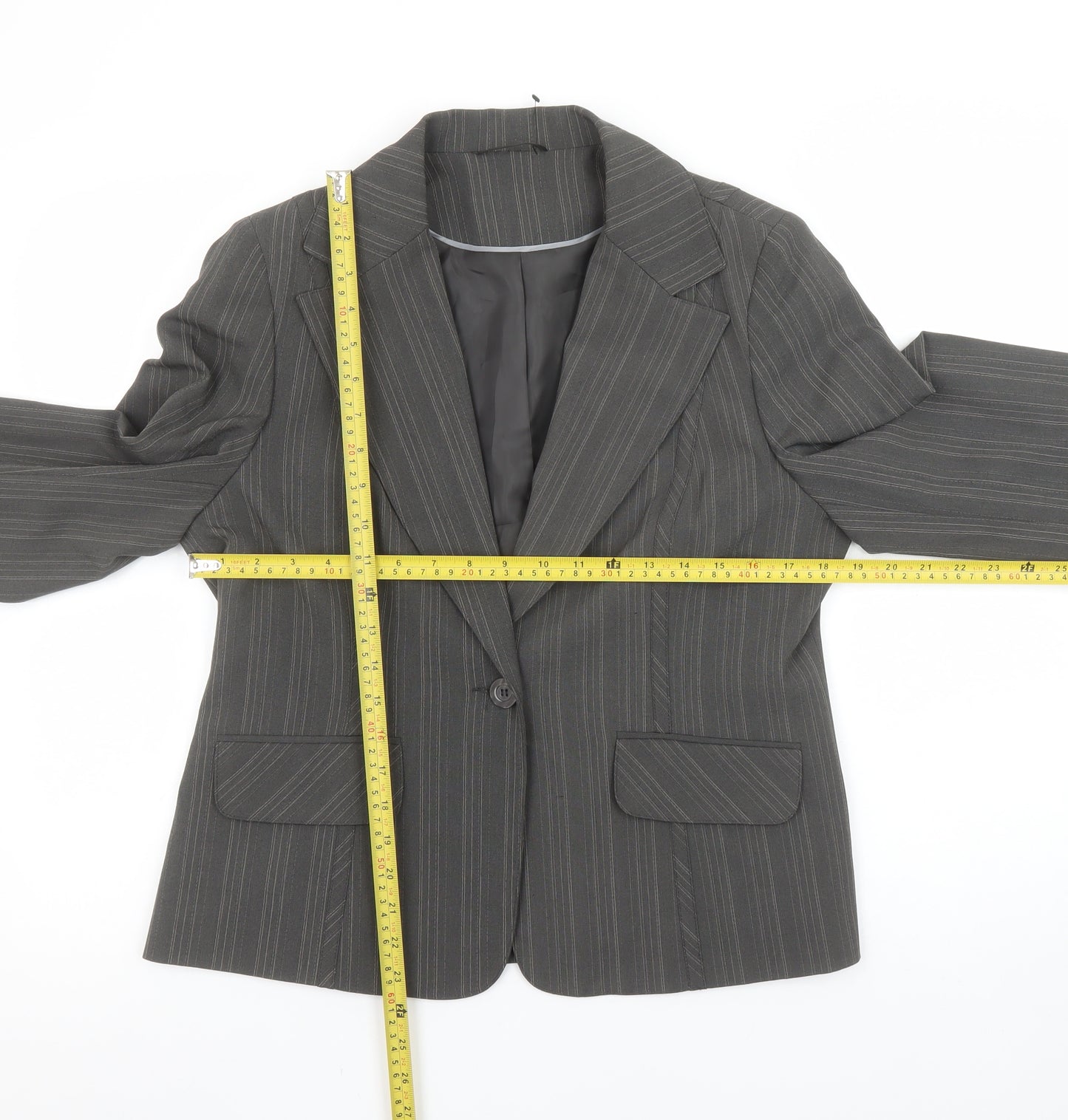 Evie Women’s Grey Pinstripe Blazer Size 16 Tailored Single-Breasted Jacket
