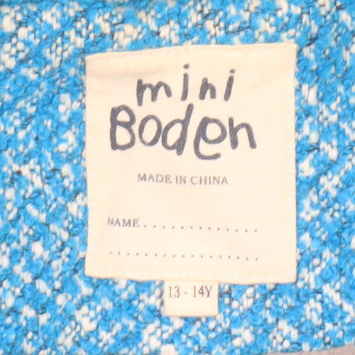 Mini Boden Girls Blue Check Wool Blend Mid-Length Coat 13-14 Years