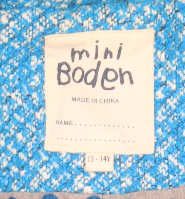 Mini Boden Girls Blue Check Wool Blend Mid-Length Coat 13-14 Years
