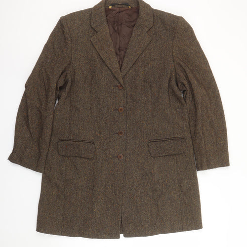 Marks & Spencer Women’s Brown Herringbone Wool Blazer UK 16 Classic Mid-Length Jacket