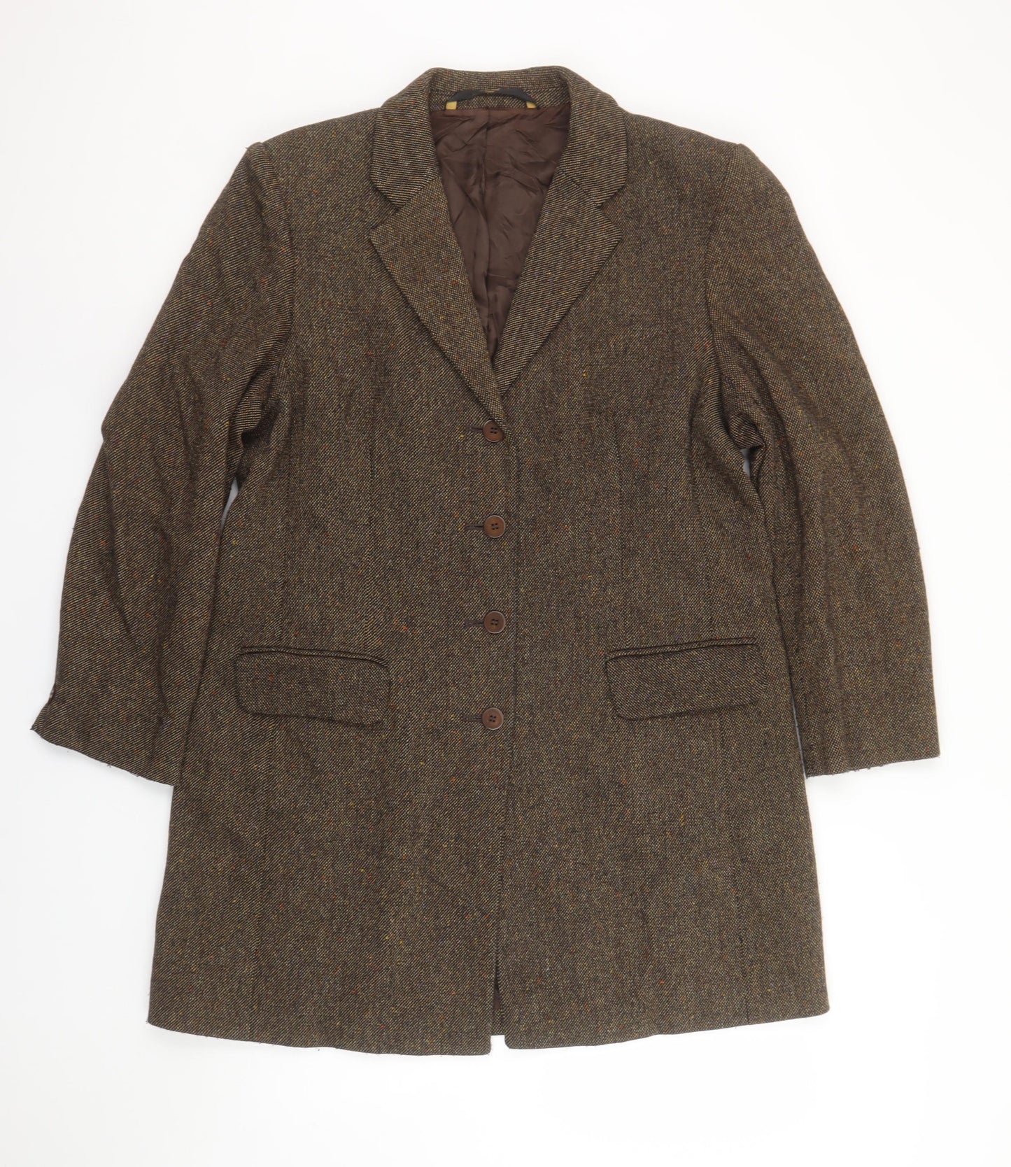 Marks & Spencer Women’s Brown Herringbone Wool Blazer UK 16 Classic Mid-Length Jacket