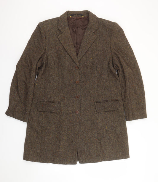 Marks & Spencer Women’s Brown Herringbone Wool Blazer UK 16 Classic Mid-Length Jacket