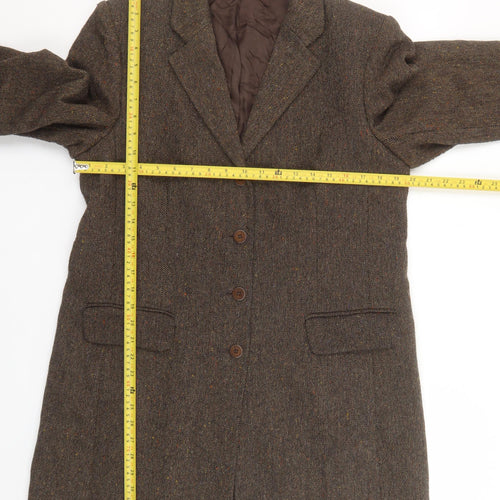 Marks & Spencer Women’s Brown Herringbone Wool Blazer UK 16 Classic Mid-Length Jacket