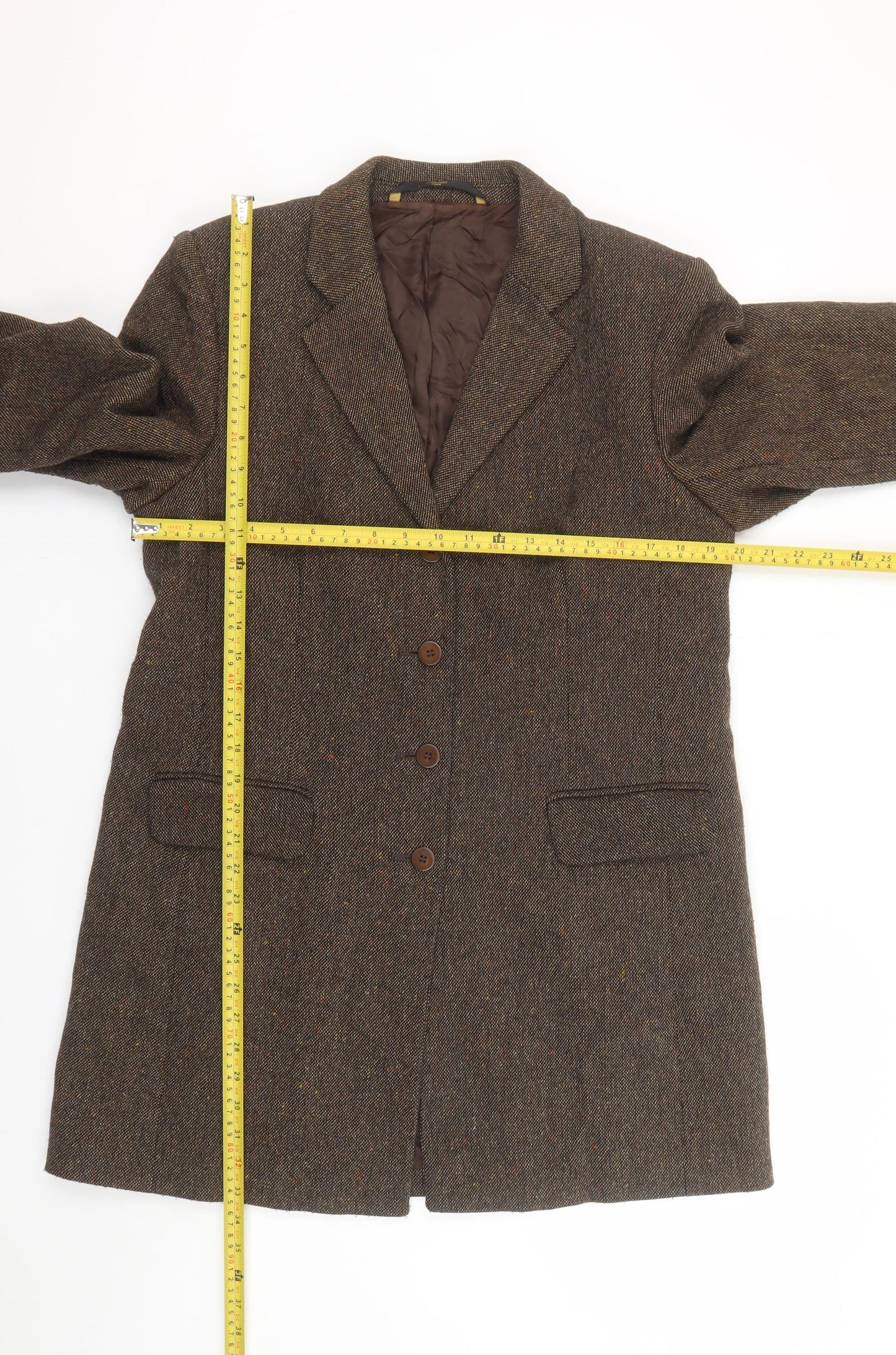 Marks & Spencer Women’s Brown Herringbone Wool Blazer UK 16 Classic Mid-Length Jacket