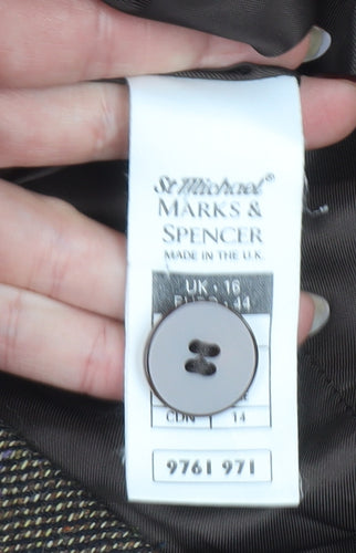 Marks & Spencer Women’s Brown Herringbone Wool Blazer UK 16 Classic Mid-Length Jacket