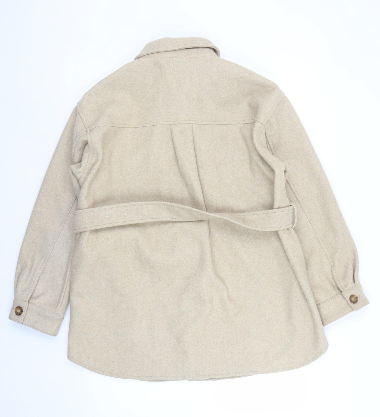 ZARA Women Beige Wool Blend Belted Casual Jacket Size 12