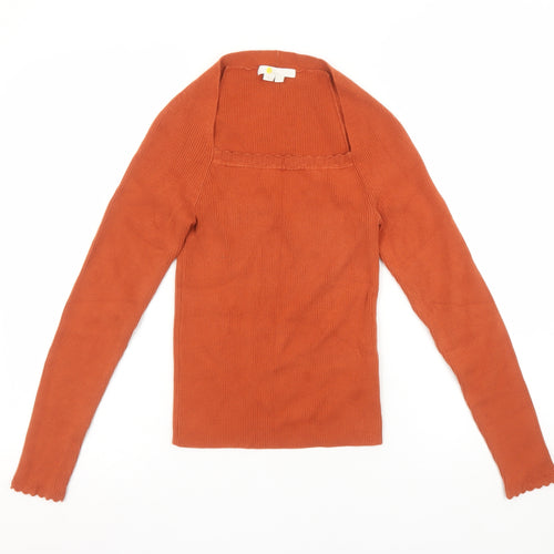 Boden Women’s Orange Knit Long Sleeve Square Neck Top Size 10