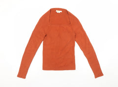 Boden Women’s Orange Knit Long Sleeve Square Neck Top Size 10