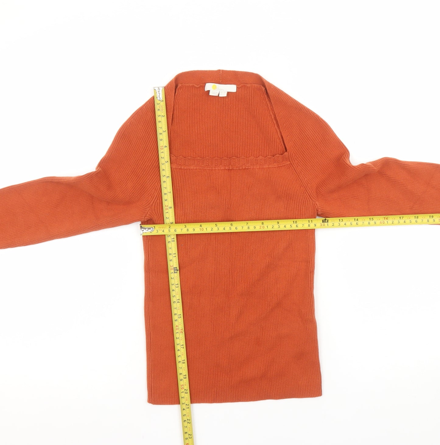 Boden Women’s Orange Knit Long Sleeve Square Neck Top Size 10