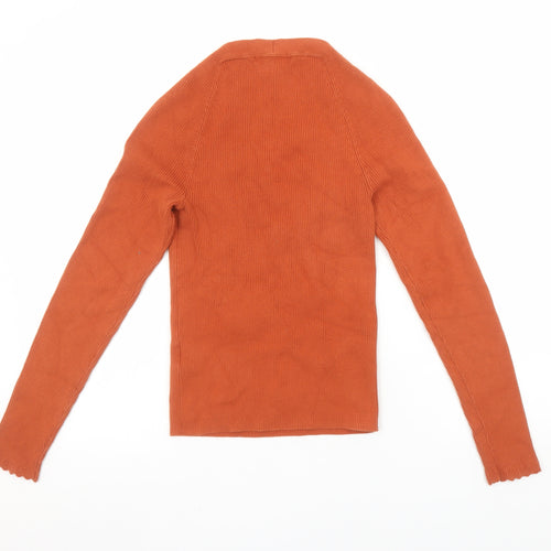 Boden Women’s Orange Knit Long Sleeve Square Neck Top Size 10