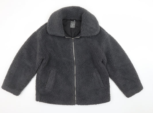 Primark Women’s Grey Fleece Bomber Jacket XS Casual Winter Coat