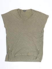 Warehouse Women’s Green Relaxed V-Neck Knit Top Size 12 with Zip Detail