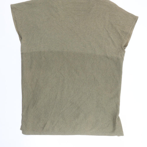 Warehouse Women’s Green Relaxed V-Neck Knit Top Size 12 with Zip Detail