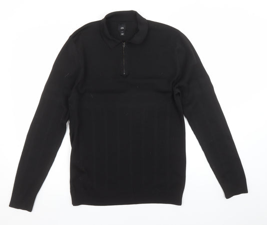 River Island Men's Black Long Sleeve 1/4 Zip Polo Shirt Size M