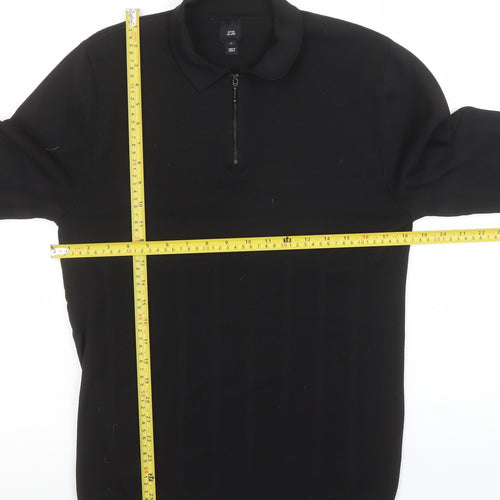 River Island Men's Black Long Sleeve 1/4 Zip Polo Shirt Size M