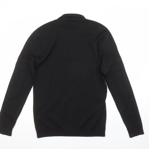 River Island Men's Black Long Sleeve 1/4 Zip Polo Shirt Size M