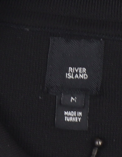 River Island Men's Black Long Sleeve 1/4 Zip Polo Shirt Size M