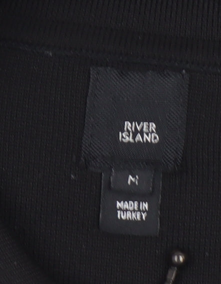River Island Men's Black Long Sleeve 1/4 Zip Polo Shirt Size M