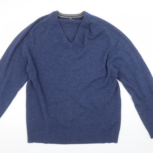 Marks and Spencer Mens Blue Lambswool V-Neck Jumper Size L