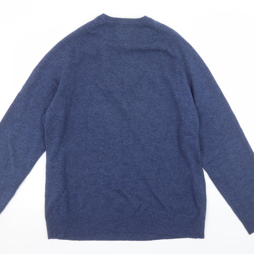 Marks and Spencer Mens Blue Lambswool V-Neck Jumper Size L