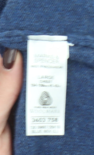 Marks and Spencer Mens Blue Lambswool V-Neck Jumper Size L