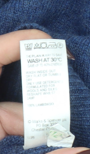 Marks and Spencer Mens Blue Lambswool V-Neck Jumper Size L