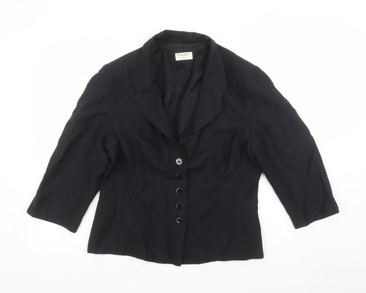 Kaliko Women’s Black Silk Linen Blend Tailored Blazer UK 12