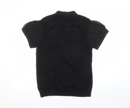 Next Women Black Short Sleeve Bow Collar Blouse Size 18