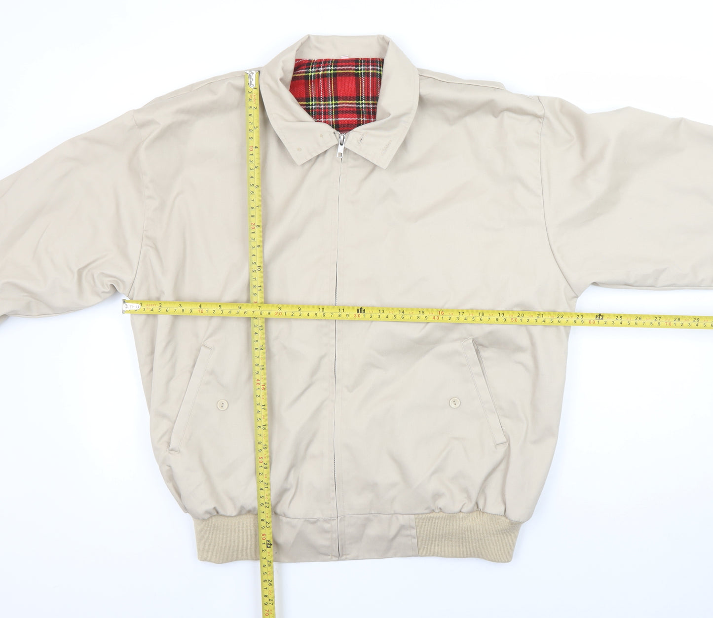 Relco London Men's Beige L Bomber Jacket Classic Tartan Lined