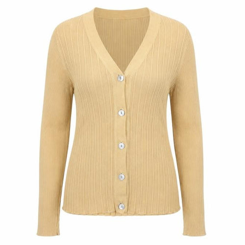 Episode Sport Women's Beige V-Neck Ribbed Knit Long Sleeve Cardigan Size S