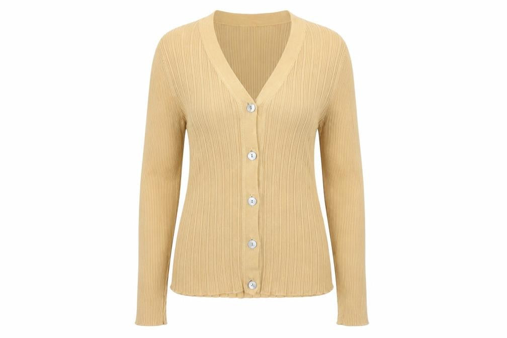 Episode Sport Women's Beige V-Neck Ribbed Knit Long Sleeve Cardigan Size S