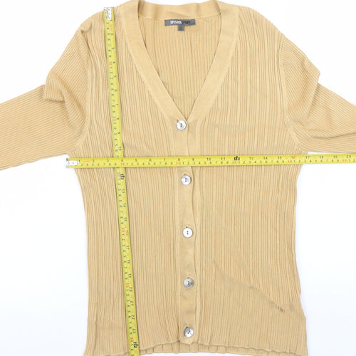 Episode Sport Women's Beige V-Neck Ribbed Knit Long Sleeve Cardigan Size S