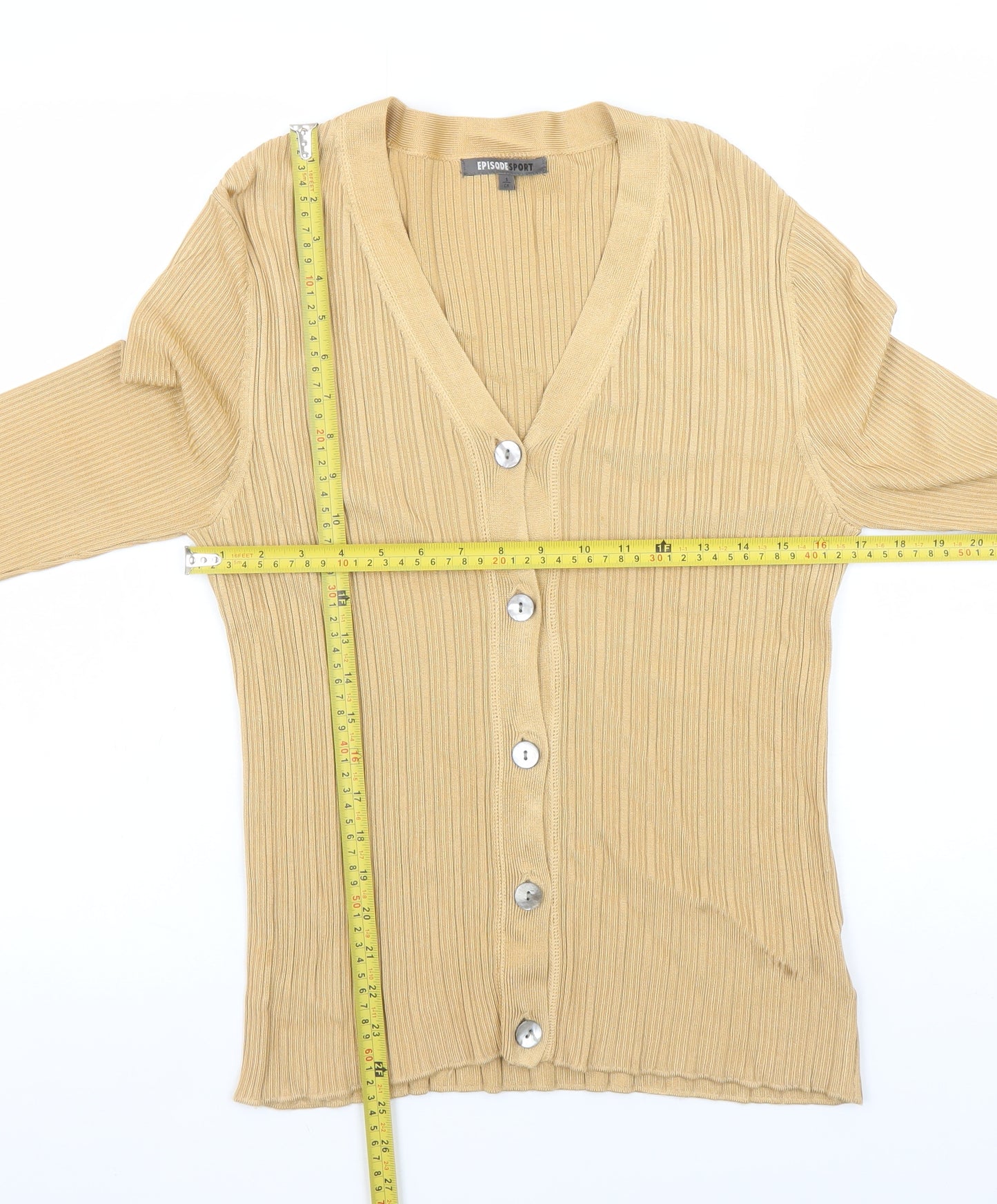 Episode Sport Women's Beige V-Neck Ribbed Knit Long Sleeve Cardigan Size S