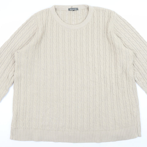 Bonmarché Womens Beige Cable Knit Jumper L Crew Neck Long Sleeve