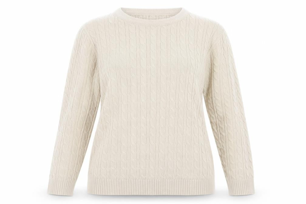 Bonmarché Womens Beige Cable Knit Jumper L Crew Neck Long Sleeve
