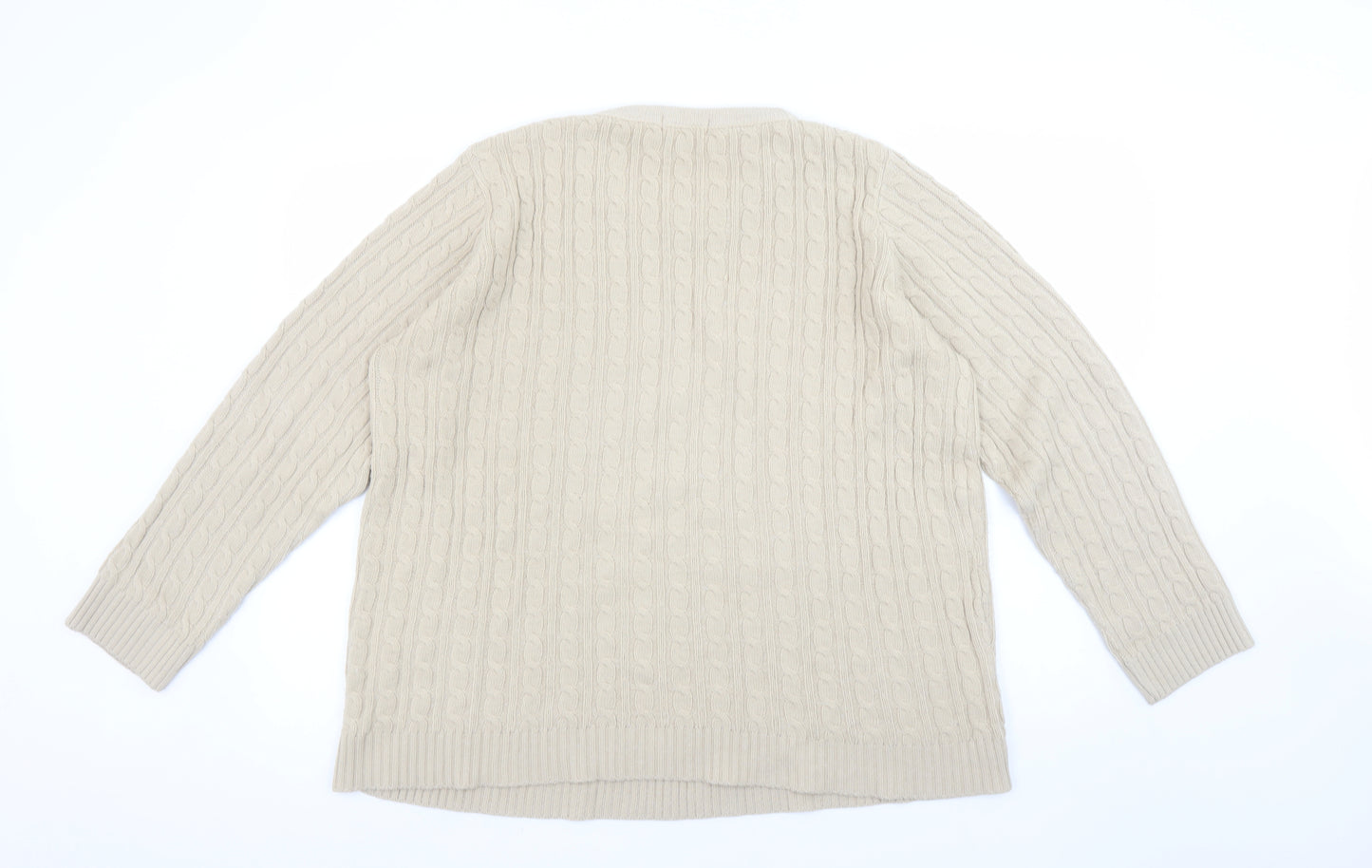 Bonmarché Womens Beige Cable Knit Jumper L Crew Neck Long Sleeve