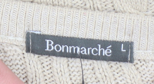 Bonmarché Womens Beige Cable Knit Jumper L Crew Neck Long Sleeve