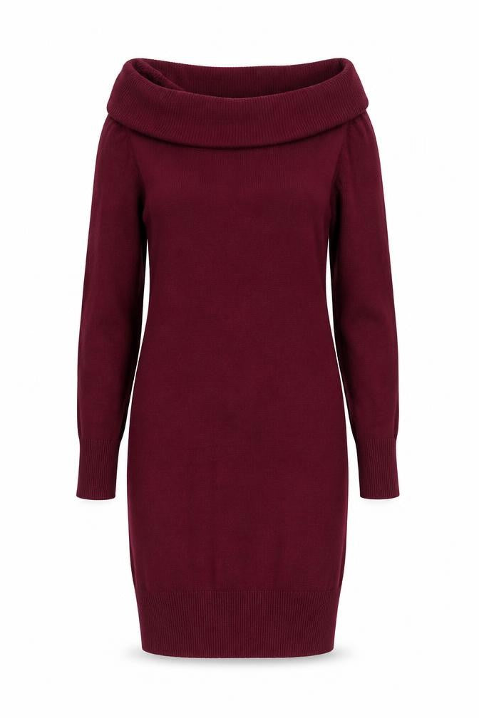 Front view of Inside Women Red Off Shoulder Bodycon Knit Dress, size M