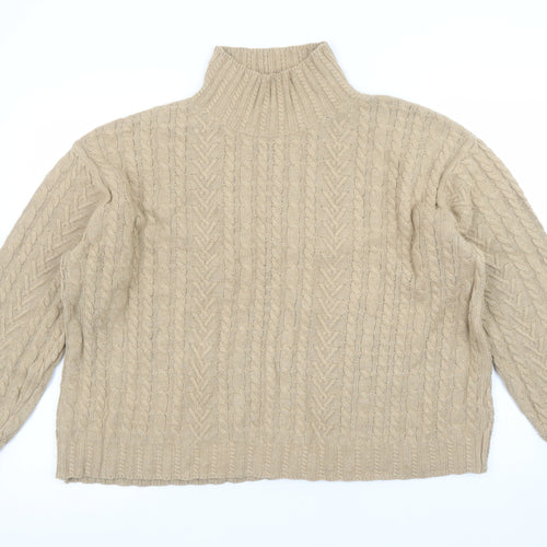 Marks and Spencer Womens Beige Cable-Knit Roll Neck Jumper L