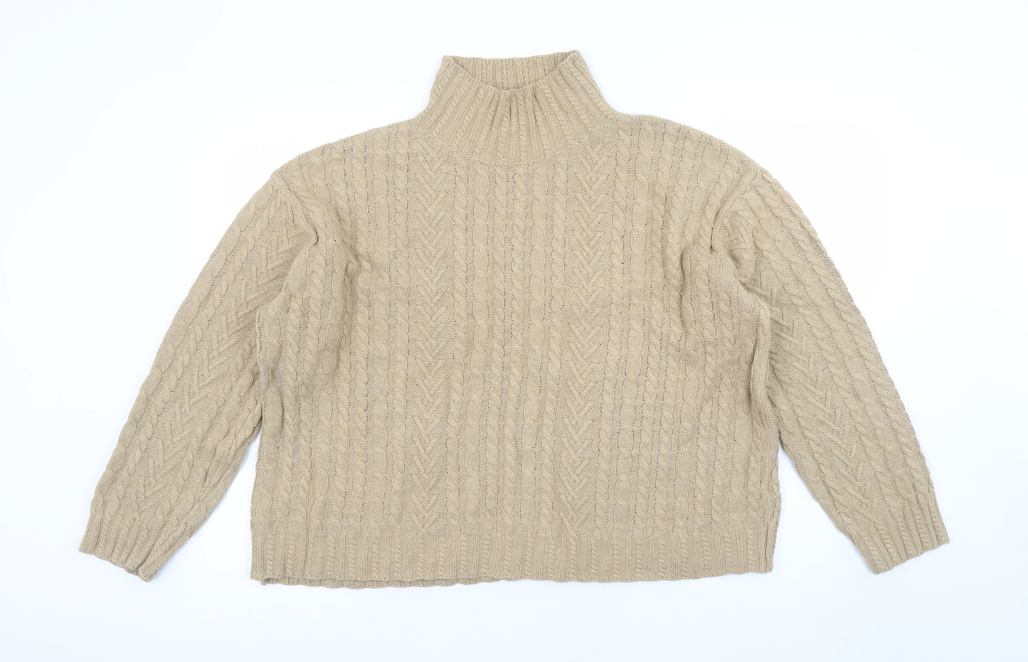 Marks and Spencer Womens Beige Cable-Knit Roll Neck Jumper L