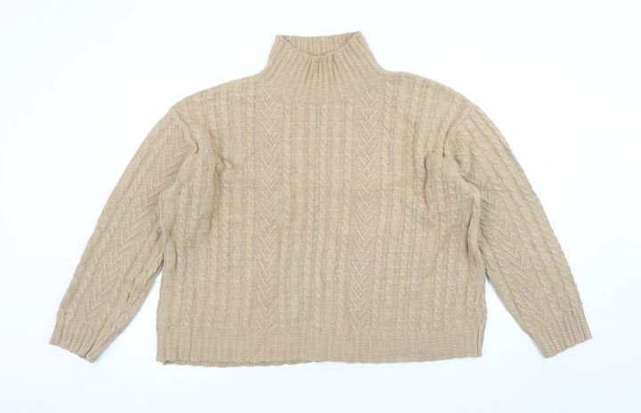 Marks and Spencer Womens Beige Cable-Knit Roll Neck Jumper L
