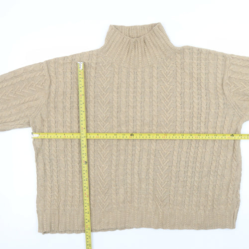Marks and Spencer Womens Beige Cable-Knit Roll Neck Jumper L