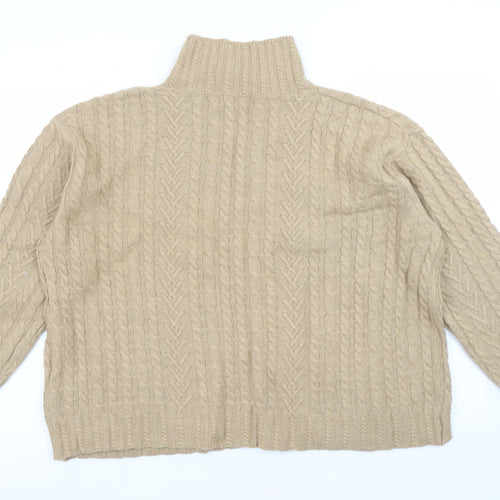 Marks and Spencer Womens Beige Cable-Knit Roll Neck Jumper L