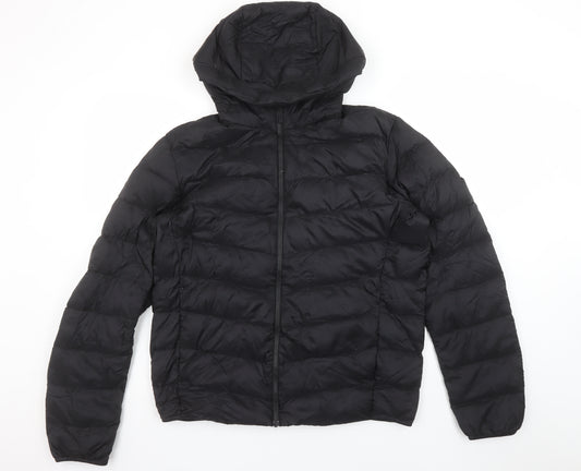 Uniqlo Women's Black Medium Puffer Jacket Hooded Lightweight Down Coat