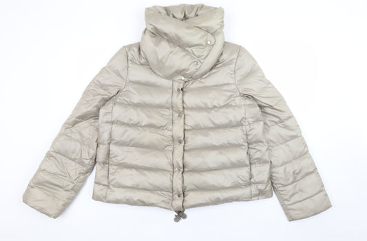 Zara Women Beige Puffer Down Jacket Size L Quilted Short Coat