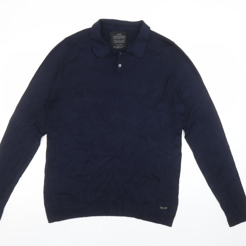 Threadbare Men’s Blue Collared Cotton Pullover Jumper Medium