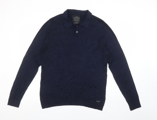Threadbare Men’s Blue Collared Cotton Pullover Jumper Medium