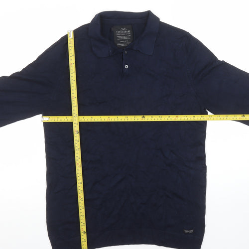 Threadbare Men’s Blue Collared Cotton Pullover Jumper Medium